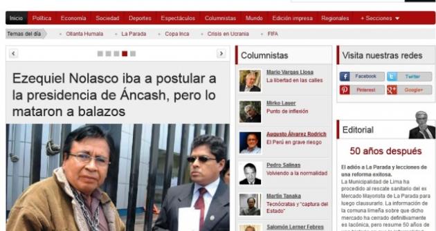 De esta manera el importante diario nacional La República informó hoy en sus ediciones impresa y digital acerca de la muerte del exconsejero regional Ezequiel Nolasco,hecho que ha consternado a toda la Región Áncash.