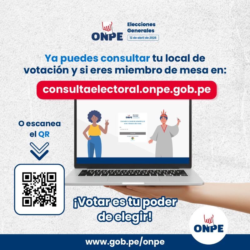 Conoce tu local de votación y la lista definitiva de miembros de mesa en la web de consultas