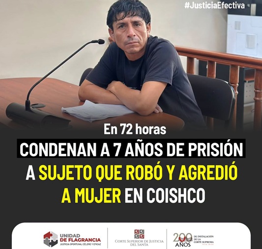 Unidad de Flagrancia de la CJSAN condena a sujeto que robó y agredió a mujer en Coishco