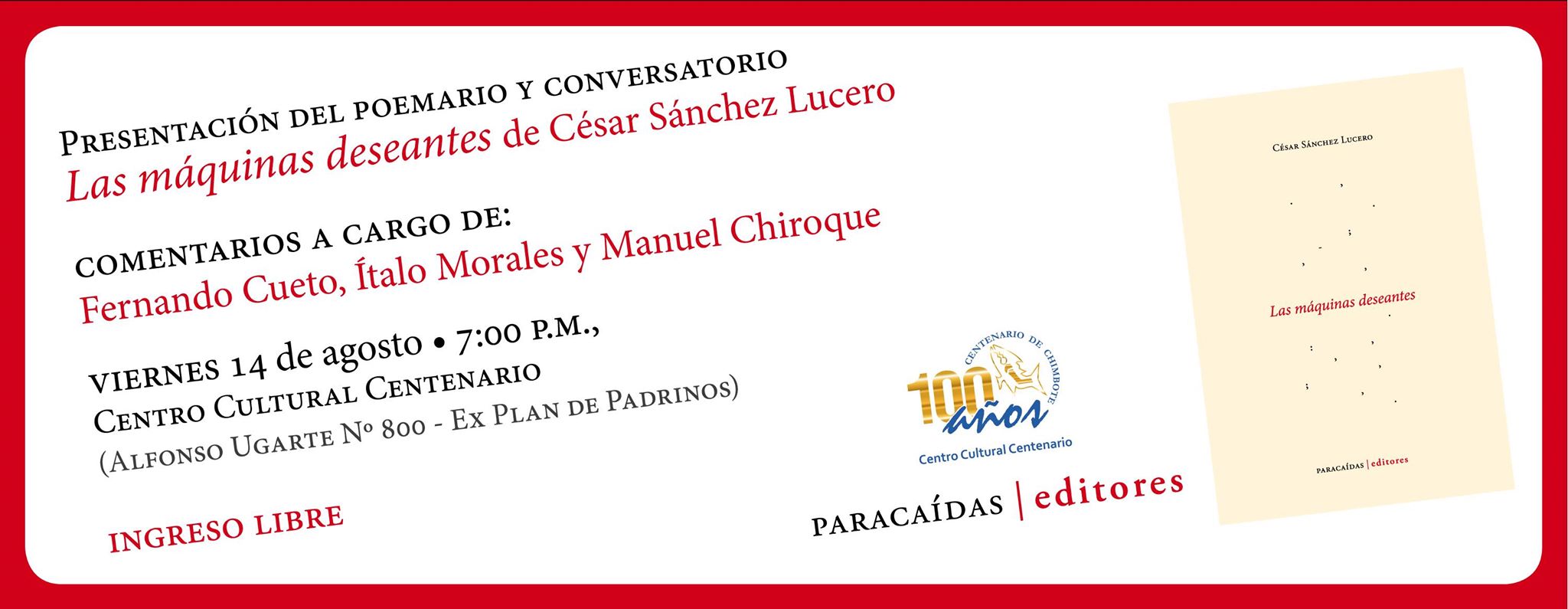 Poemario “Las máquinas deseantes” será presentado en Chimbote