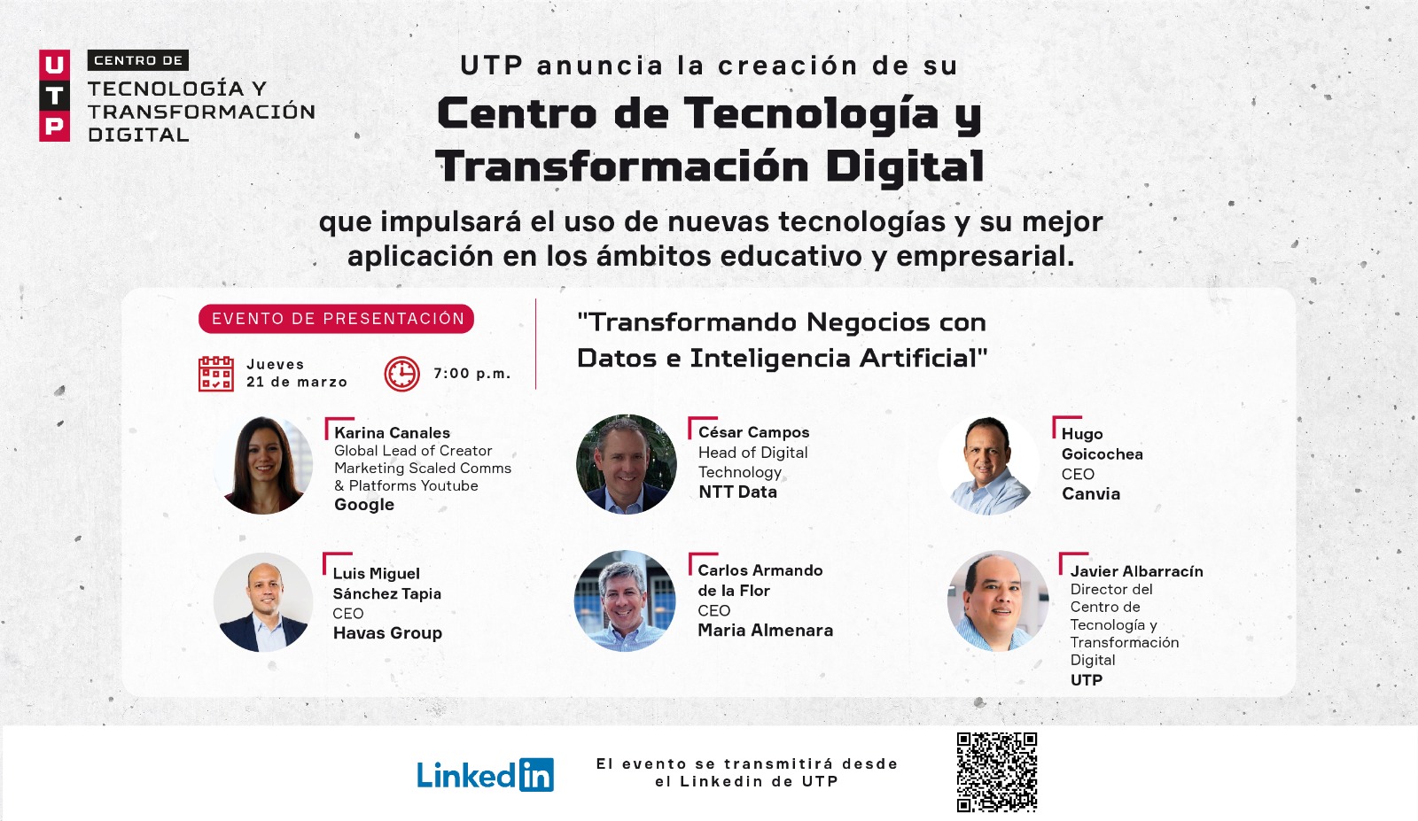 UTP realizará conversatorio sobre transformación de negocios a través de datos e inteligencia artificial con expertos nacionales y extranjeros