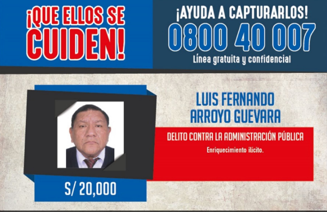 Abogado Luis Arroyo Guevara ahora en la lista de “los más buscados”