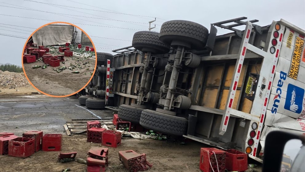 Tráiler con más de 2 mil cajas de cerveza se volcó en la Panamericana Norte en Chimbote