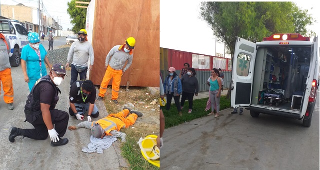 Obrero sufre grave accidente al caer de una altura de más de tres metros en Nuevo Chimbote
