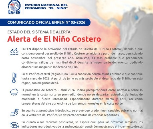 El Niño costero se iniciaría en marzo y se prolongaría hasta noviembre, alerta el Enfen      