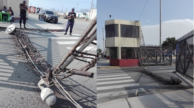Antena de videovigilancia instalada en terminal terrestre de Chimbote se cayó y pudo ocasionar una tragedia