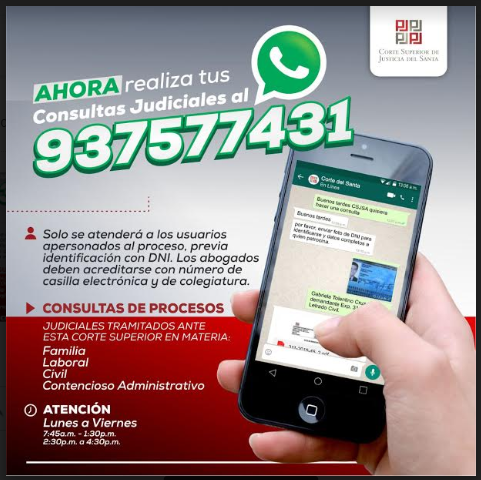 Corte del Santa implementa whatsapp para que usuarios consulten estado de sus procesos