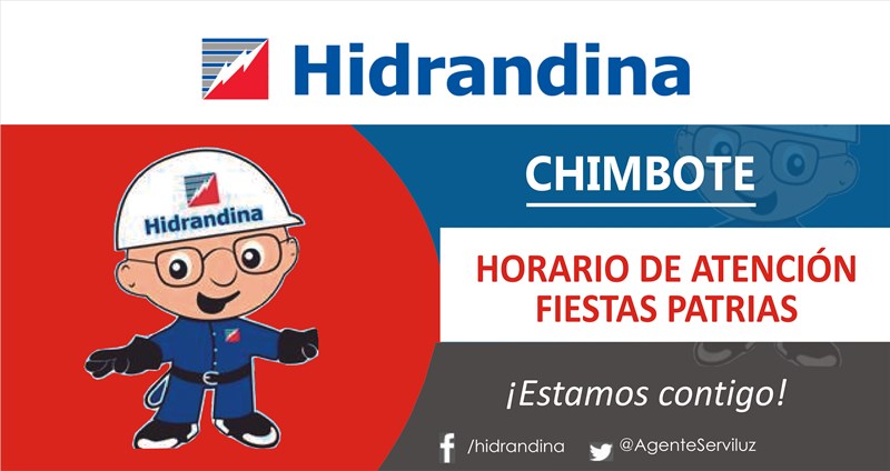 Hidrandina comunica horario de atención por feriado Fiestas Patrias
