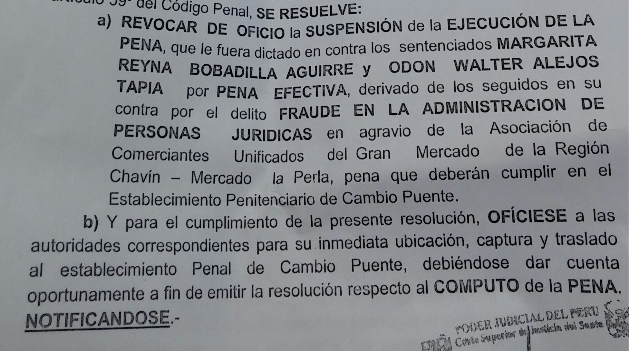 Chimbote: revocan condena suspendida contra exdirigentes del mercado La Perla