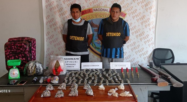 Caen dos sujetos con más de 4 kilos de droga, armas y municiones de guerra en distrito de Santa