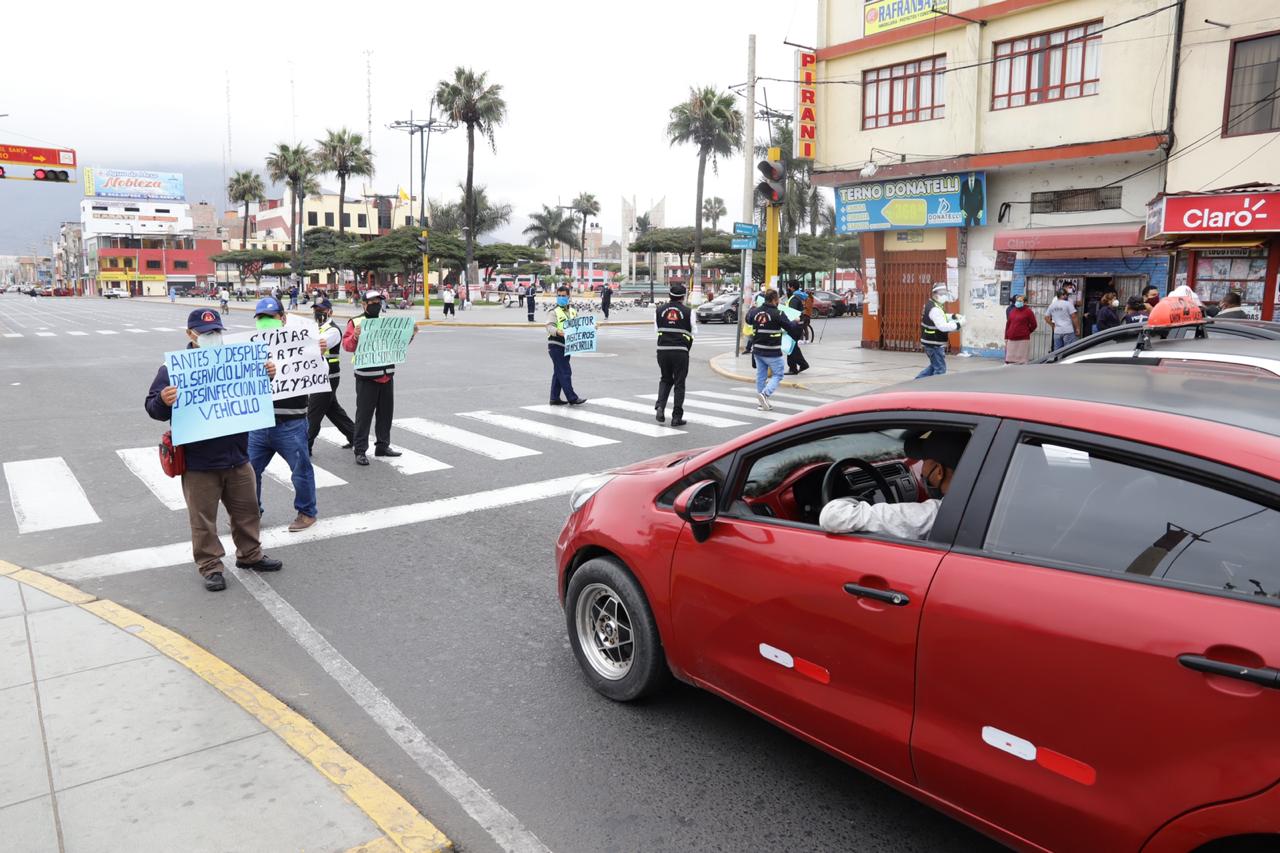   Chimbote: realizan campaña de prevención para evitar contagio de covid-19 en el sector transporte