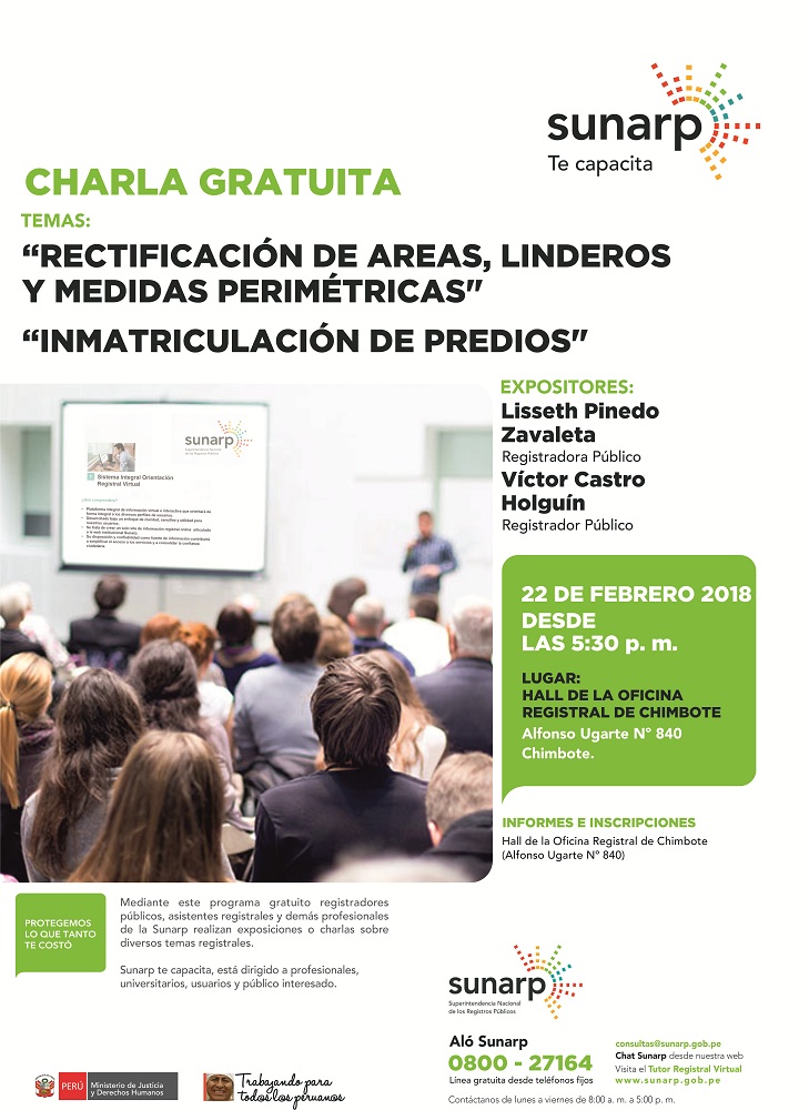 Chimbote: Sunarp desarrollará mañana programa gratuito de capacitación