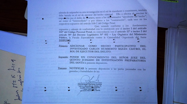 Fiscal incluye a abogado Carlos Bazán como presunto ejecutor del delito en caso Samanco