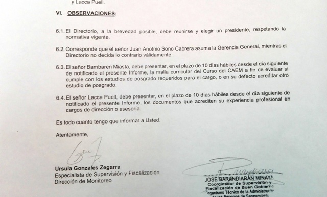 OTASS desconoce a presidente del Directorio de Sedachimbote y recomienda nueva elección