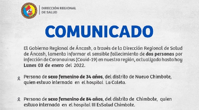 Dos mujeres en Chimbote y Nuevo Chimbote fallecieron a causa del covid-19