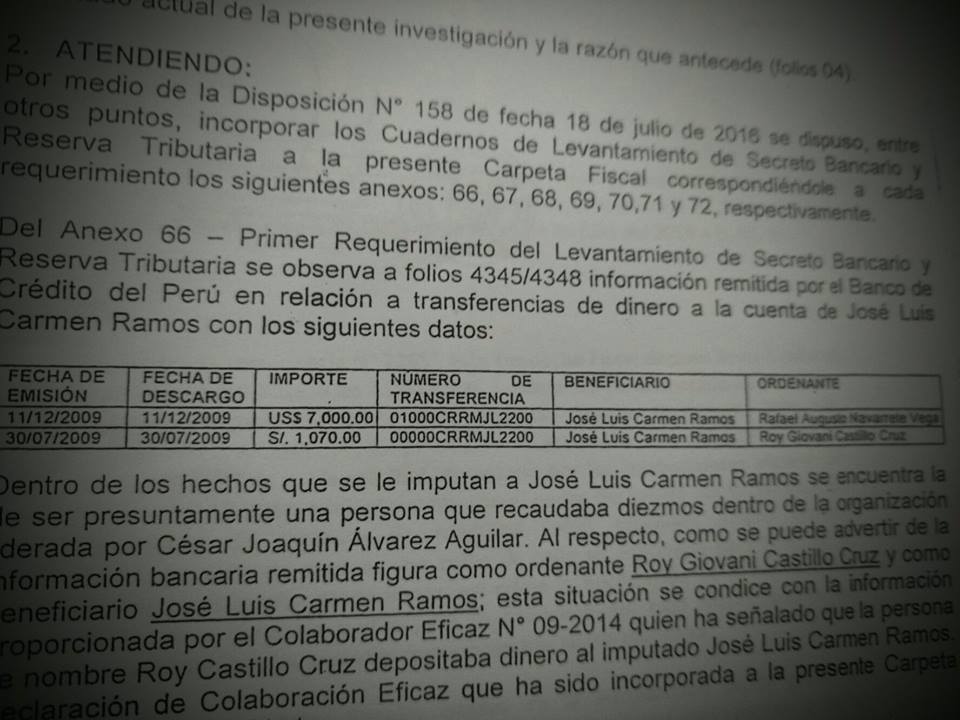 Caso Centralita: “Látigo” recibió dos montos de dinero al parecer proveniente de diezmos en el GRA