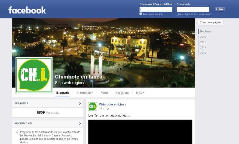 Página falsa de Chimbote en Línea en Facebook es usada con fines proselitistas