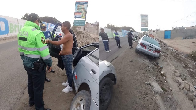 Nuevo Chimbote: chofer cae a canal de regadío con su carro y es detenido por conducir ebrio