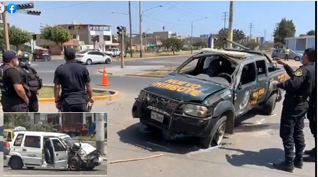 Cinco heridos en violento choque entre una camioneta de serenazgo y un auto tico en Nuevo Chimbote