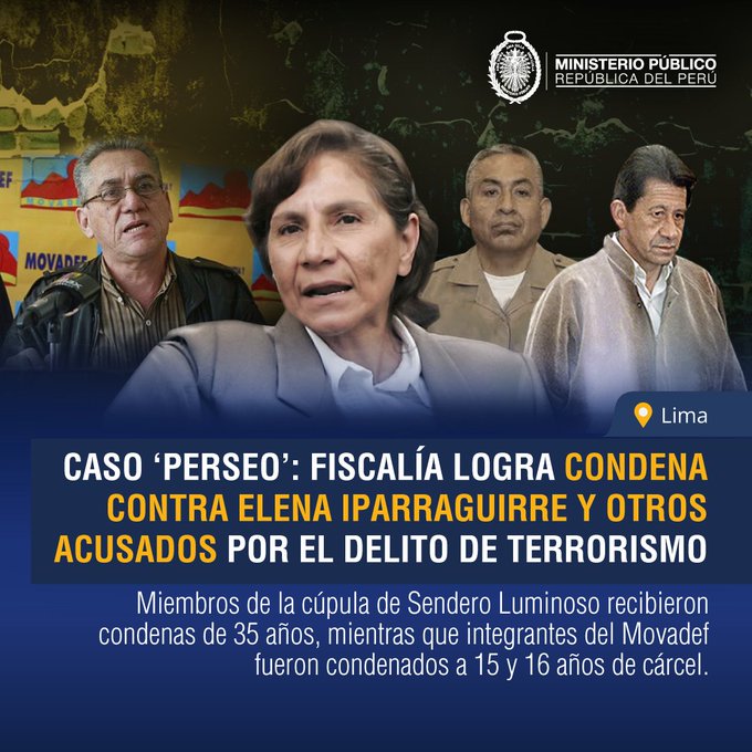 Poder Judicial ordena disolver el Movadef y condenó por terrorismo a Elena Iparraguirre