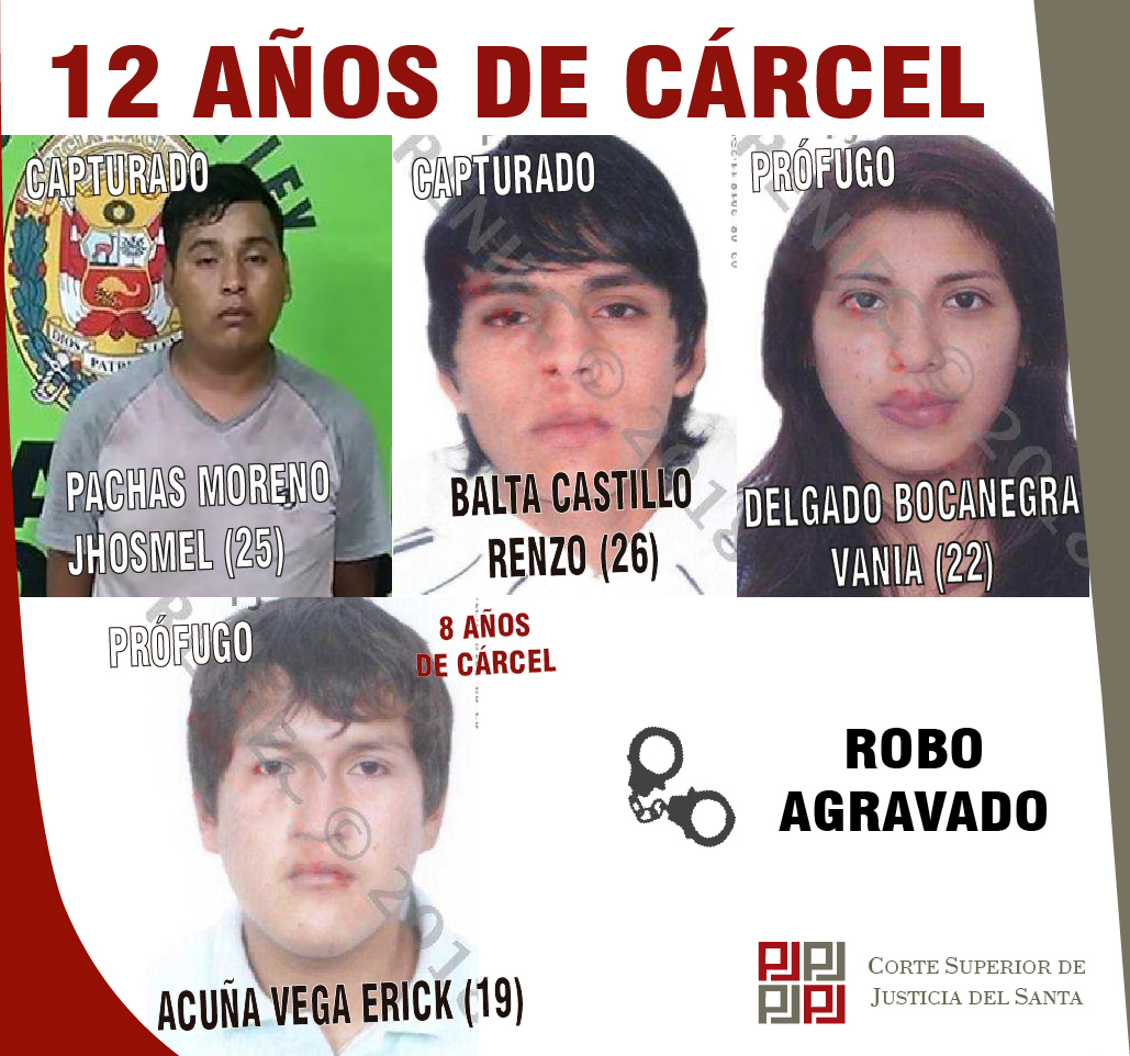 Doce años de cárcel  para tres sujetos y una mujer que asaltaron a mototaxista en Chimbote