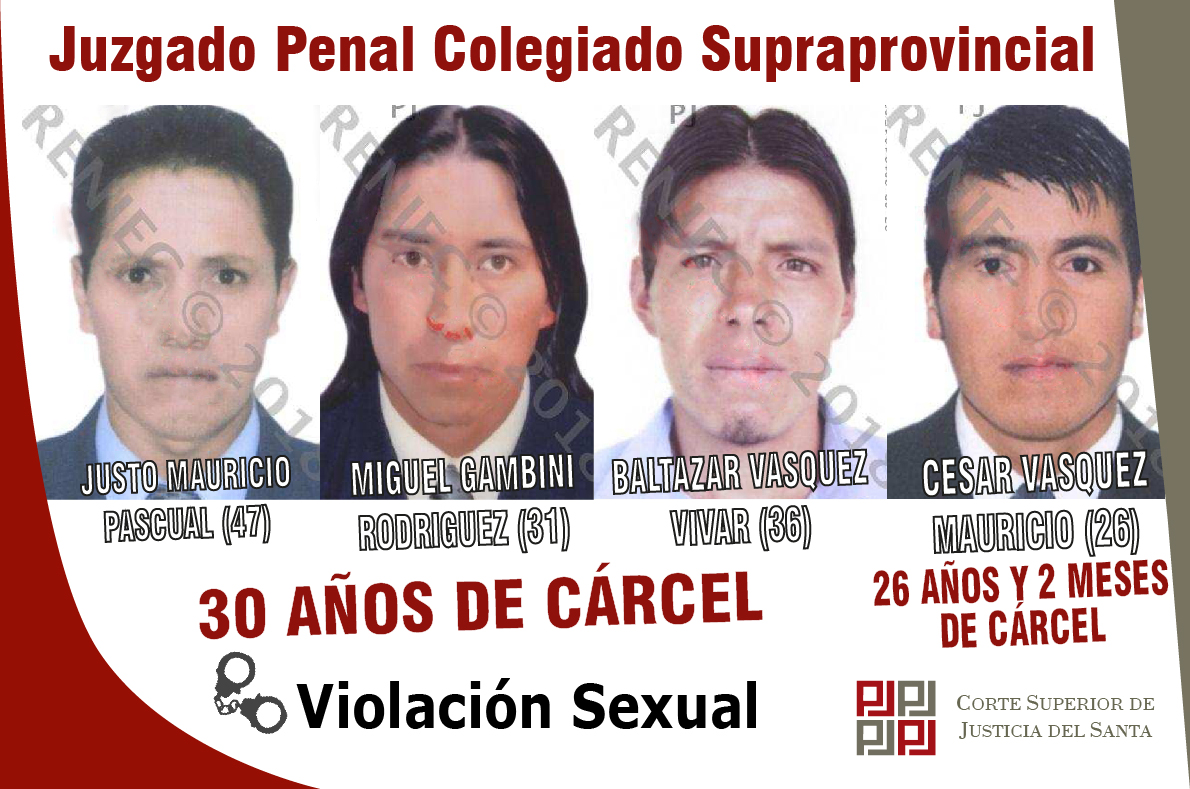 Cuatro sujetos que violaron a adolescente en Cabana son condenados hasta 30 años de cárcel