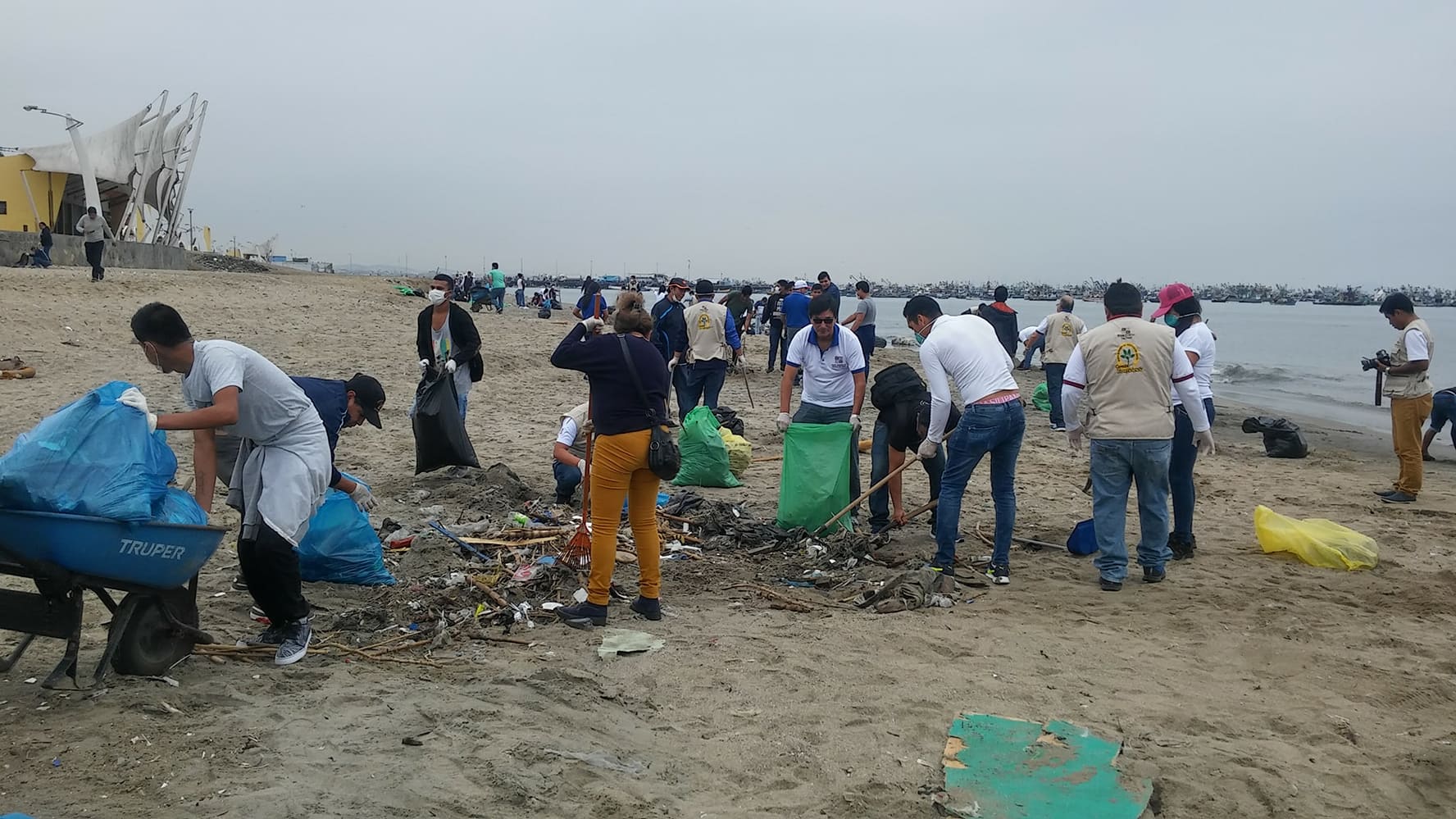 Servidores de la Corte Superior de Justicia del Santa limpian un tramo de la bahía de Chimbote