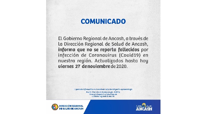 Dirección Regional de Salud no reporta fallecidos por Covid-19 en Áncash