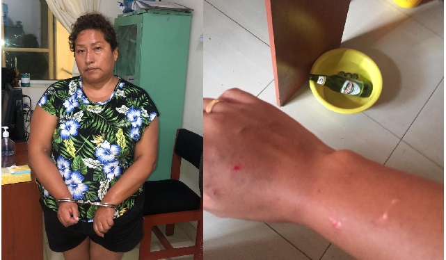 Detienen a mujer que tomaba licor en estado de emergencia que atacó a alférez PNP en Nuevo Chimbote