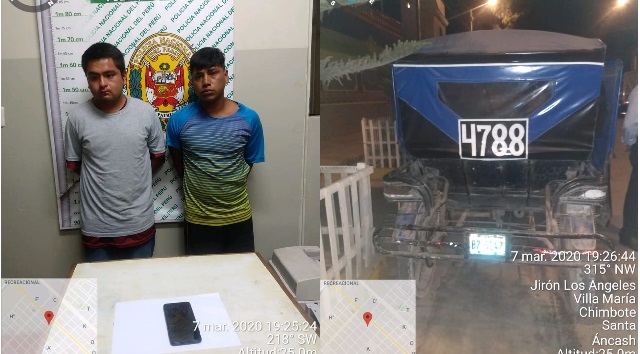 Detienen a dos delincuentes que asaltaban en una mototaxi en Nuevo Chimbote