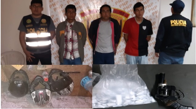 Detienen a 3 sujetos con Pasta Básica de Cocaína, marihuana y un revólver durante operativo en Chimbote