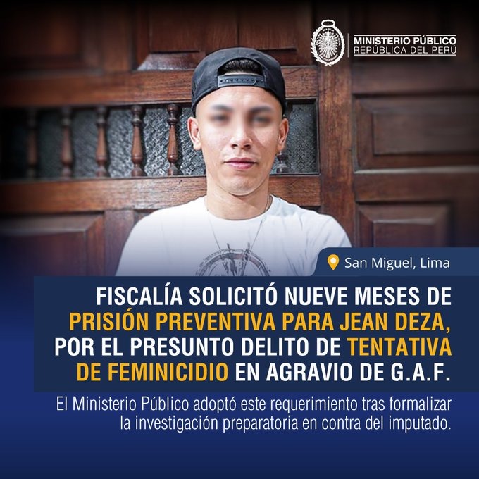 Fiscalía pidió nueve meses de prisión preventiva contra Jean Deza por presunta tentativa de feminicidio