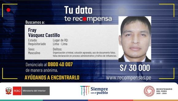 Duplican recompensa ofrecida por información sobre el paradero del sobrino de Pedro Castillo 