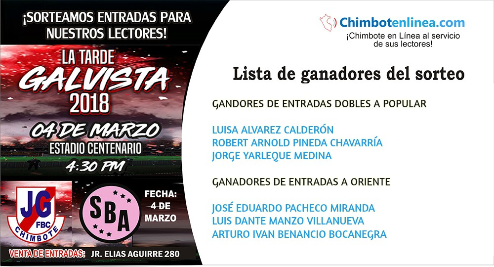 Lista de ganadores del sorteo de entradas para la Tarde Galvista