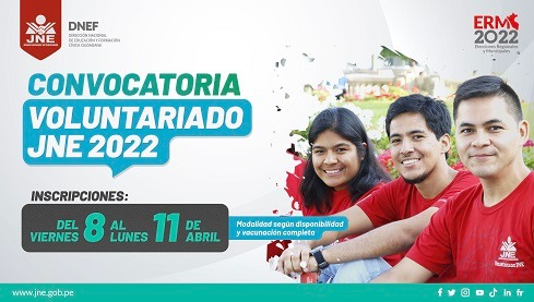 JNE convoca a jóvenes voluntarios para contribuir en las Elecciones Regionales y Municipales 2022