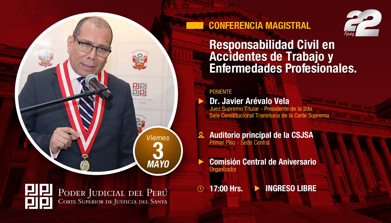 Chimbote: Juez Supremo Javier Arévalo Vela disertará este 3 de mayo en Chimbote