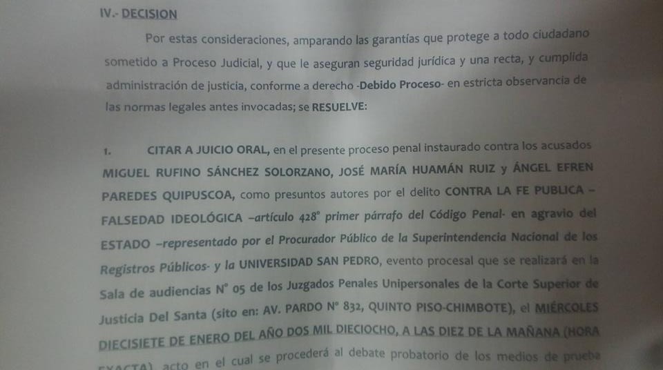Chimbote: rector de la USP afrontará nuevo juicio por presunta falsedad ideológica
