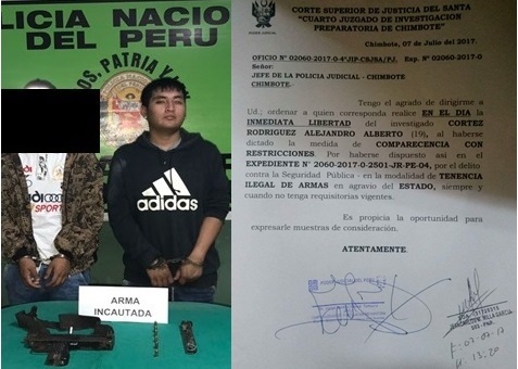 Juez deja en libertad a sujeto que iba asaltar con una ametralladora un minimarket en Chimbote