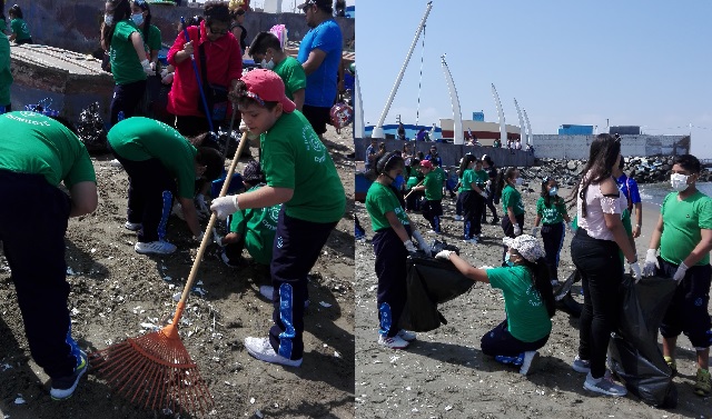 Niños limpiaron la bahía de Chimbote y la plaza de armas para llamar la atención de las autoridades