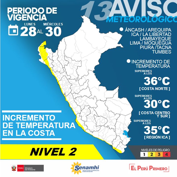 Costa norte y centro del país soportará temperaturas superiores a 36 °C
