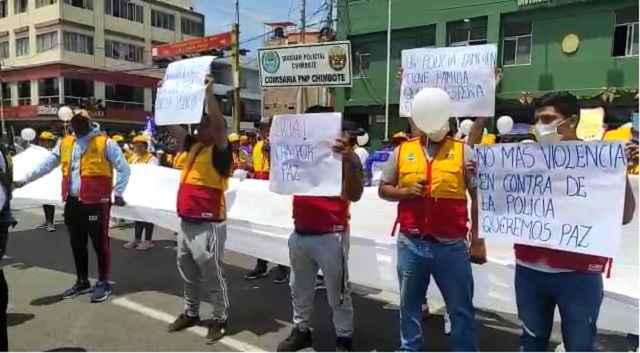 Policías y miembros de las juntas vecinales encabezaron marcha por la Paz en Chimbote
