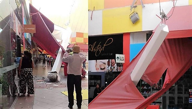 Viga de metal y estructura cayeron dentro del megaplaza de Chimbote y causó pánico en clientes