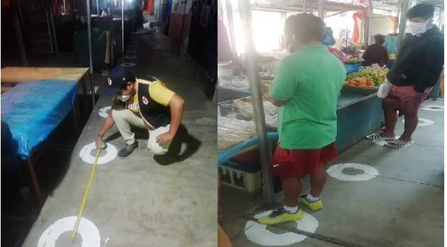 Realizan señalización en mercado de San Jacinto para evitar aglomeración de personas
