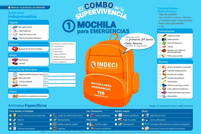 Sepa cómo preparar la mochila de emergencia para enfrentar un sismo 