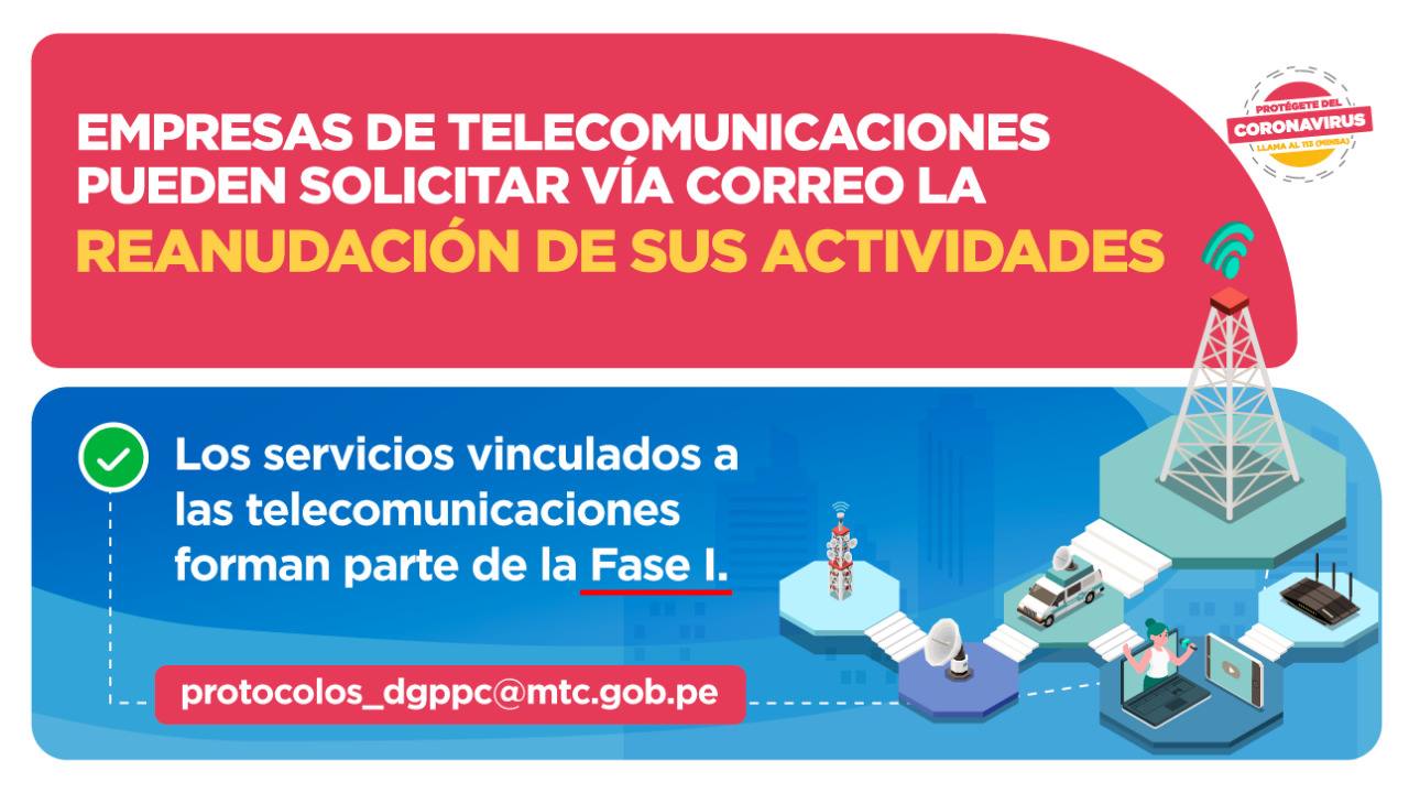 MTC habilita correo para recibir solicitudes de reanudación de actividades de las empresas de telecomunicaciones