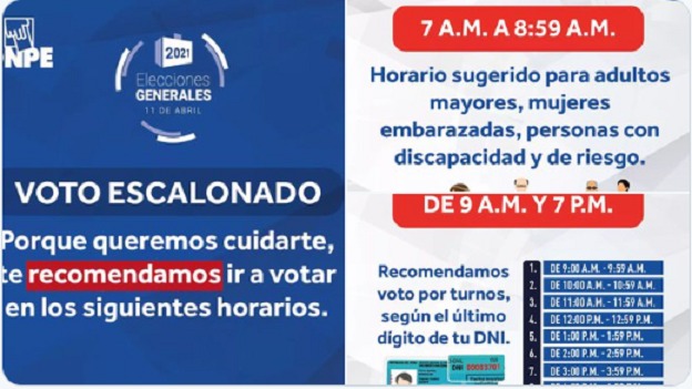 Onpe propone el voto escalonado para garantizar distanciamiento social en los comicios de abril 