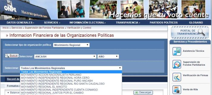 Áncash: sólo 7 movimientos regionales presentaron ingresos y gastos de campaña a ONPE