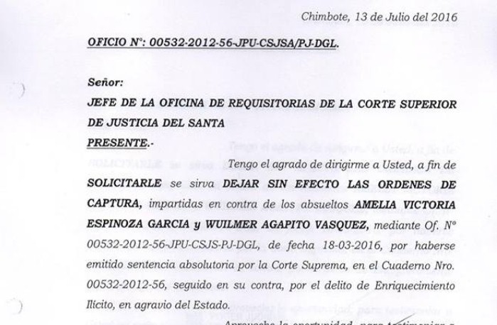 Chimbote: solicitan dejar sin efecto orden de captura contra Victoria Espinoza y su exconviviente