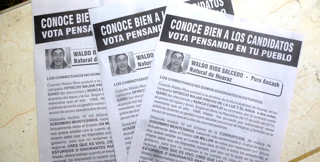Distribuyen panfletos contra tres candidatos a la presidencia regional de Áncash