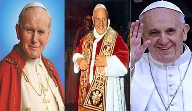 Los papas Juan XXIII, Juan Pablo II y Francisco